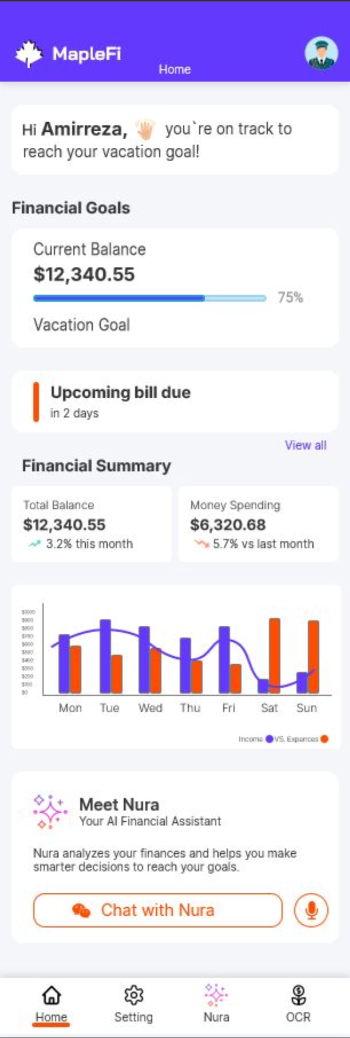 Maplefi dashboard wireframe
